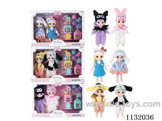 6" Solid 13 Articulated 3D Eye Doll w/ Accessories (2 pcs)