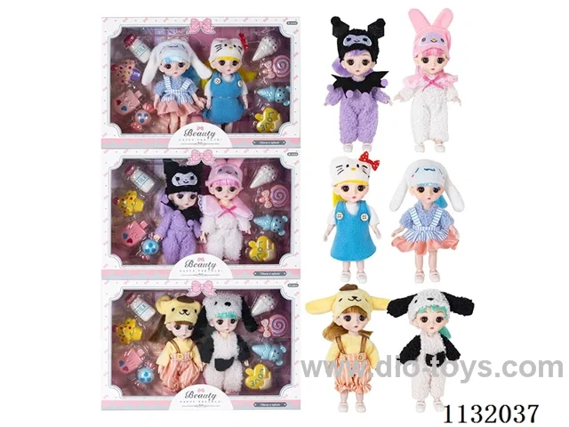 6" Solid 13 Articulated 3D Eye Doll w/ Accessories (2pcs)