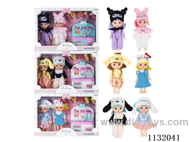 6" Solid Dolls w/Accessories (Set of 2)