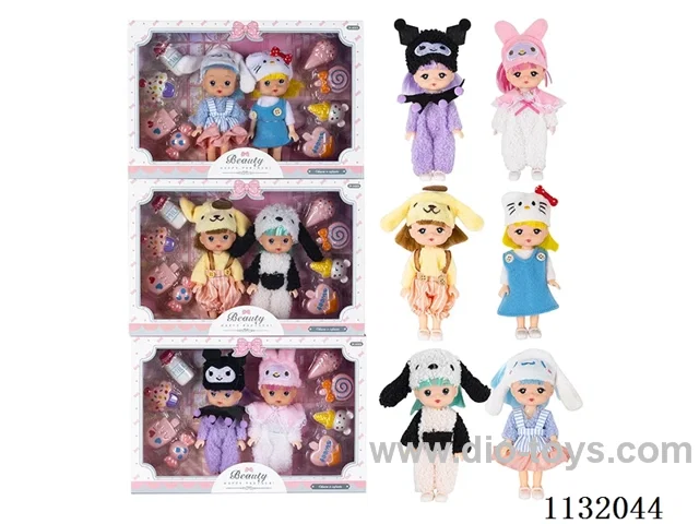 6" Solid Dolls with Accessories (2pcs)