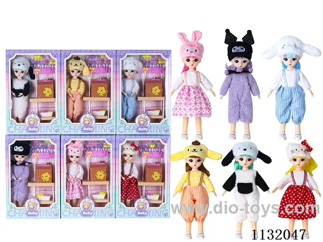 12" Solid Body Articulated 3D Eye Doll with Accessories