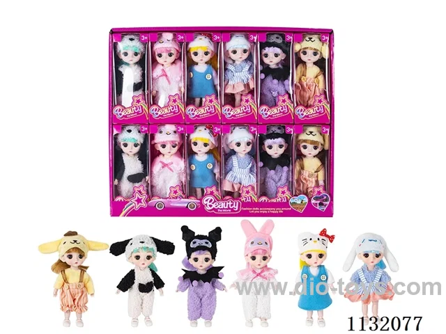 6" Solid 13 jointed 3D eye dolls 12 pcs.