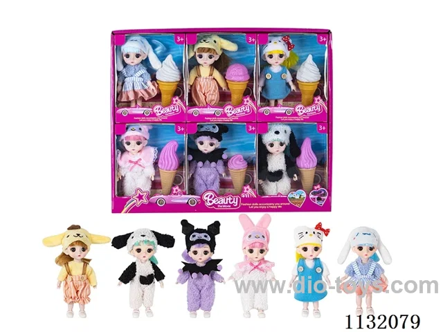 6" Solid 13 Articulated 3D Eye Doll with Accessories 6pcs