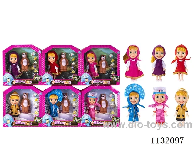 6.5" Solid 3D Eye Masha Bear Doll with Accessories