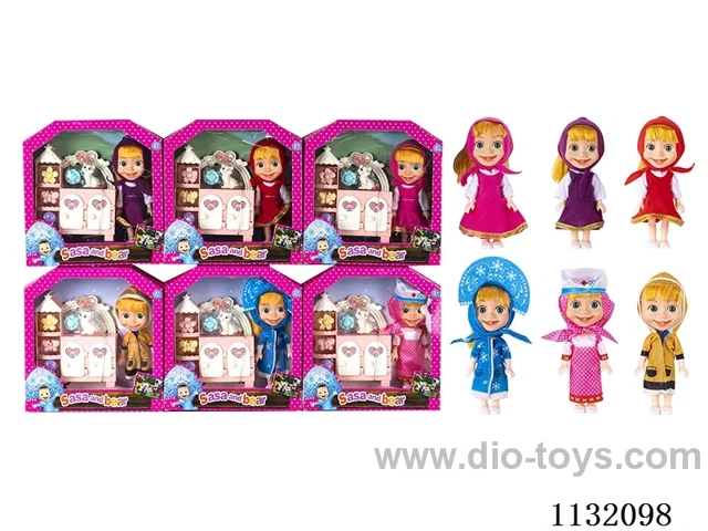 6.5" Solid 3D Eye Masha Bear Doll with Accessories