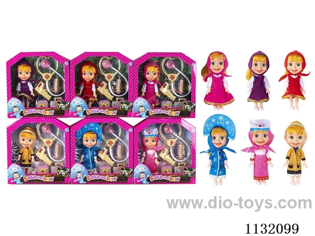 6.5" Solid 3D Eye Masha Bear Doll with Accessories