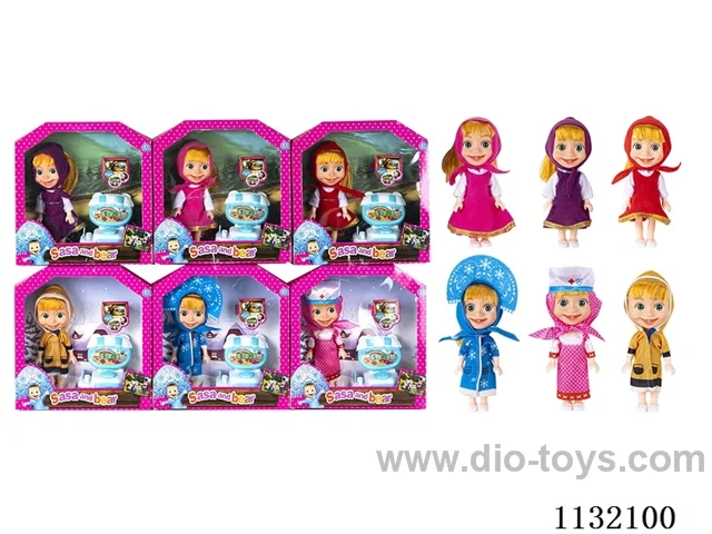 6.5" Solid 3D Eye Masha Bear Doll with Accessories