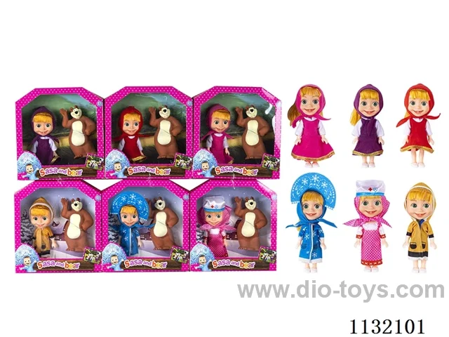 6.5" Solid 3D Eyes Masha Bear Doll with Accessories