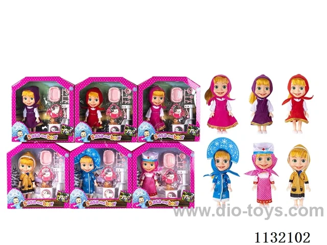 6.5" Solid 3D Eye Masha Bear Doll with Accessories