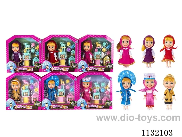 6.5" Solid 3D Eye Masha Bear Doll with Accessories