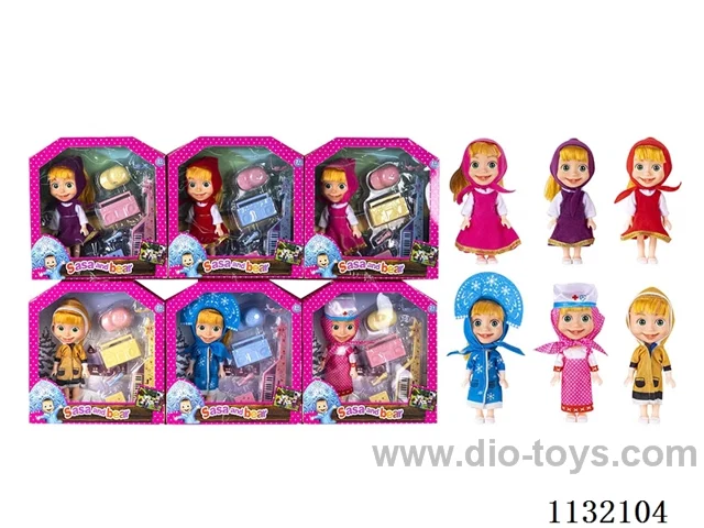 6.5" Solid 3D Eye Masha Bear Doll with Accessories