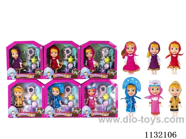 6.5" Solid 3D Eye Masha Bear Doll with Accessories