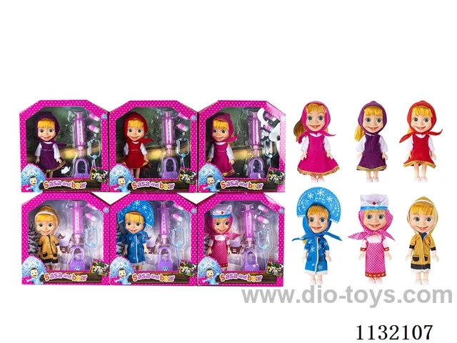 6.5" Solid 3D Eye Masha Bear Doll with Accessories