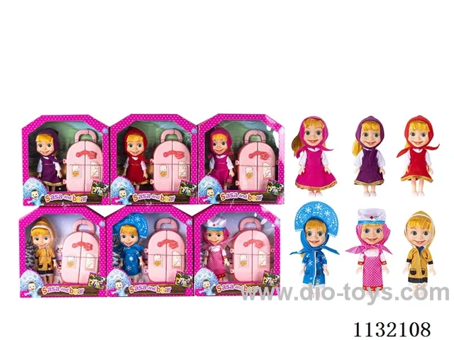 6.5" Solid 3D Eye Masha Bear Doll with Accessories