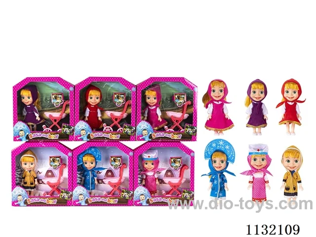 6.5" Solid 3D Eye Masha Bear Doll with Accessories