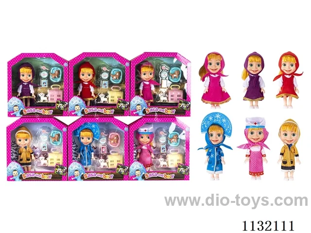 6.5" Solid 3D Eye Masha Bear Doll with Accessories