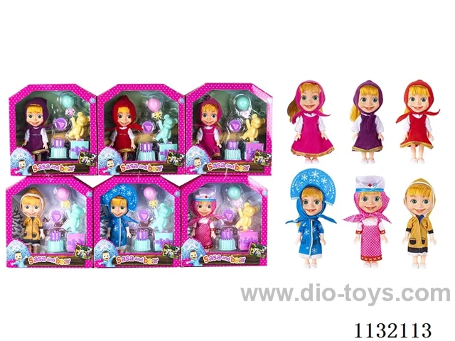 6.5" Solid 3D Eye Masha Bear Doll with Accessories