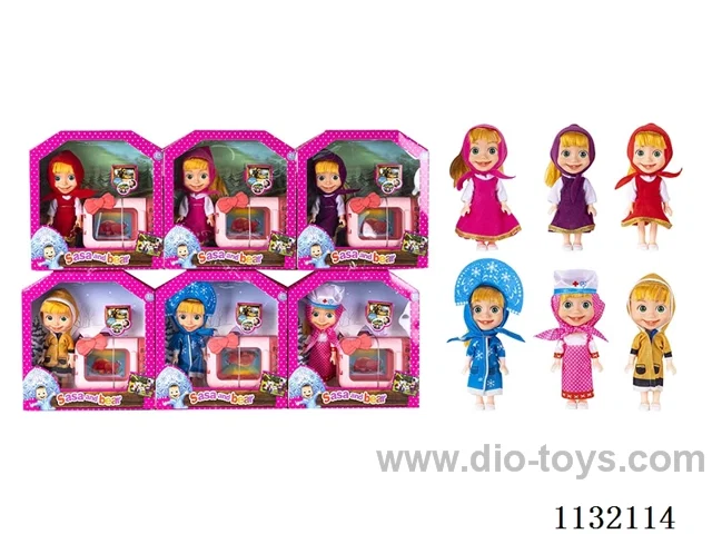 6.5" Solid 3D Eye Masha Bear Doll with Accessories