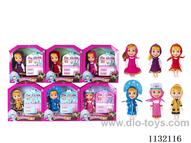 6.5" Solid 3D Eye Masha Bear Doll with Accessories