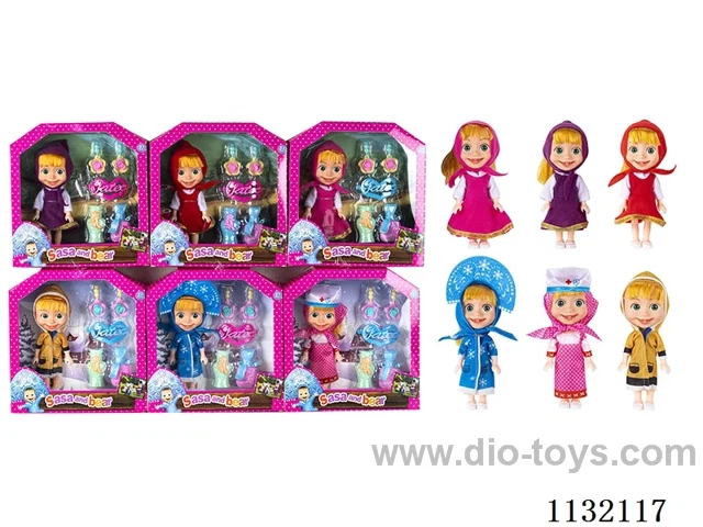 6.5" Solid 3D Eyes Masha Bear Doll with Accessories