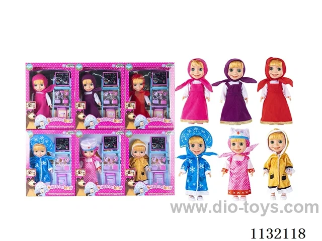 10" Full Body Vinyl 3D Eyes Masha Bear Doll with Masha Theme Song Music with Accessories