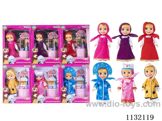 10" Full Body Vinyl 3D Eyes Masha Bear Doll with Martha's Theme Song Music with Accessories