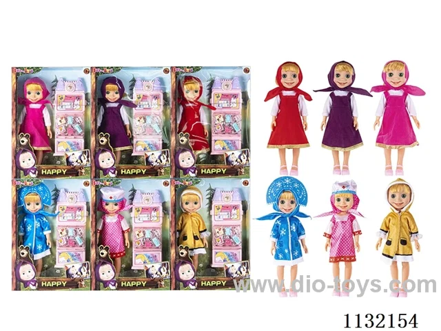 14" Vinyl Hands 3D Eyes Masha Bear Doll with Martha's Theme Song Music with Accessories