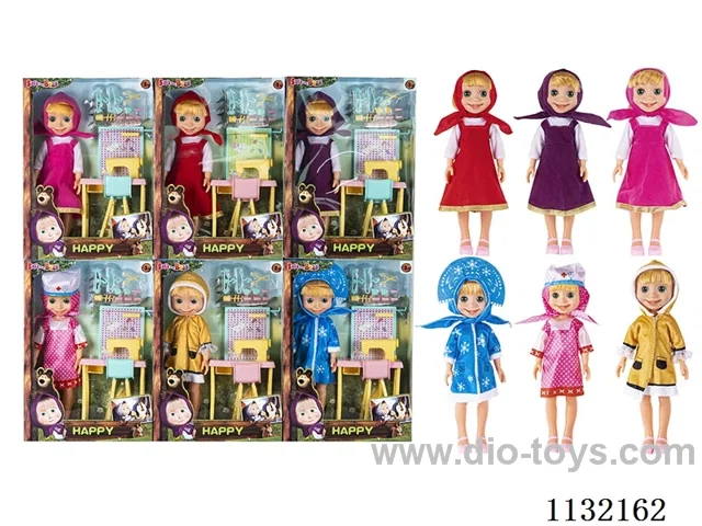 14" Vinyl Hands 3D Eyes Masha Bear Doll with Martha's Theme Song Music with Accessories
