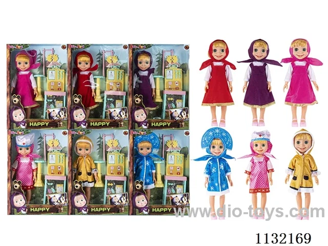 14" Vinyl Hands 3D Eyes Masha Bear Doll with Martha's Theme Song Music with Accessories