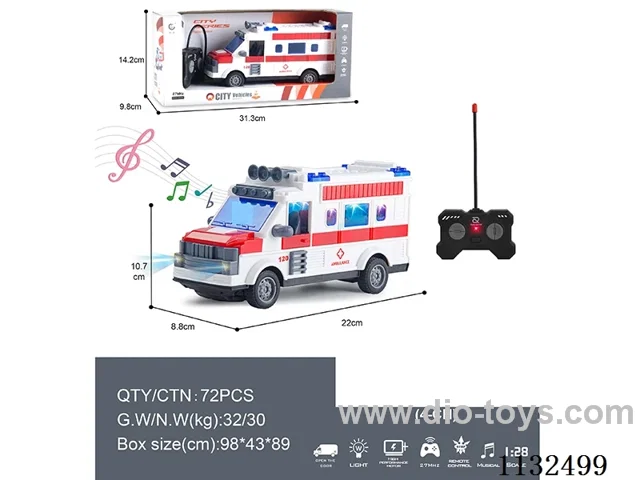 1:28 27MHz 4ch rc Ambulance with Lights/Music (Battery not included)