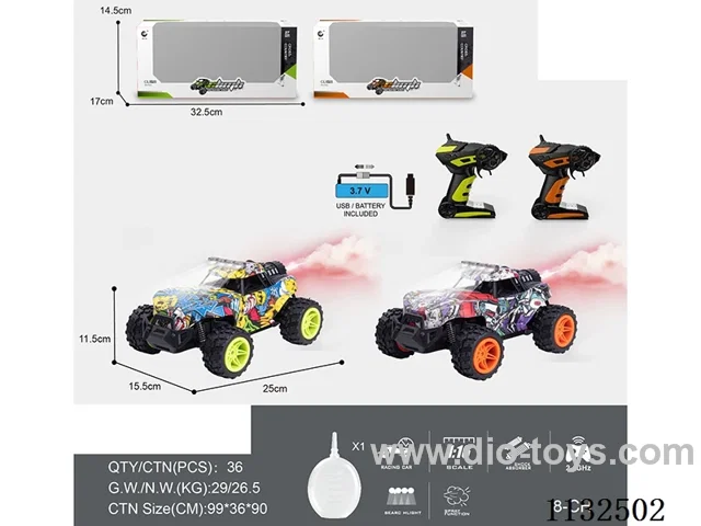 1:16 2.4G 8ch rc High Speed Vehicle,Fast and Slow Gear Switching,One Touch Demo with Lights-Can be Light Controlled/Spray Function with Water Fill Bottle,rc with Hibernate Function (Battery Included)
