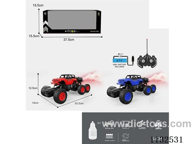 1:16 27MHz 6ch rc 6 wheel 4WD w/light/spray function w/water fill bottle (battery included)