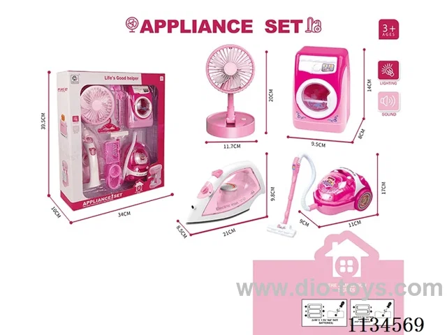 Fan + Washing Machine + Vacuum Cleaner + Iron (with smoke)