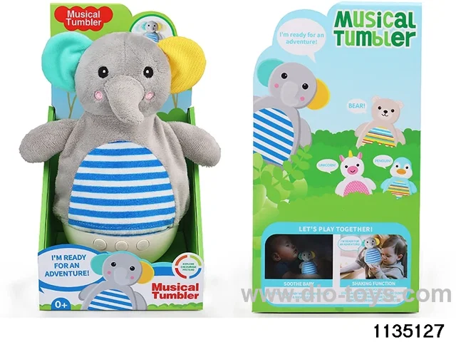 Plush elephant tumbler with lights and music