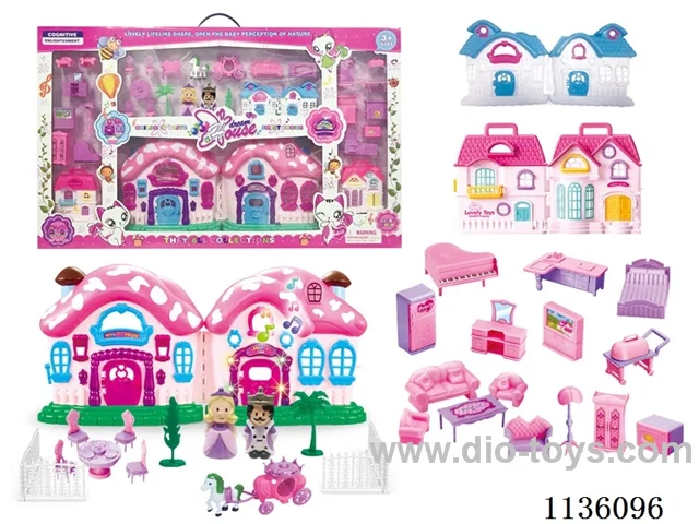 Battery operated villa with Prince and Princess, Furniture enclosure (six lights, colourful, music)