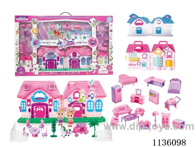 Battery operated villa with Barbie, Furniture enclosure (six lights, colourful, music)
