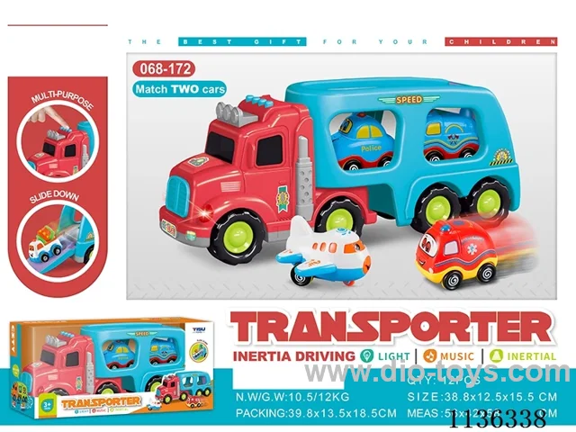 3 in 1 cartoon car truck toys (1 inertia car with 2 inertia car)