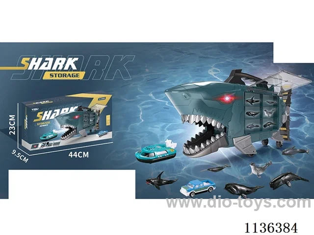 Shark storage toys (with gold car 2 only and 6 fish / shark with light music / shark and alloy car sliding function)