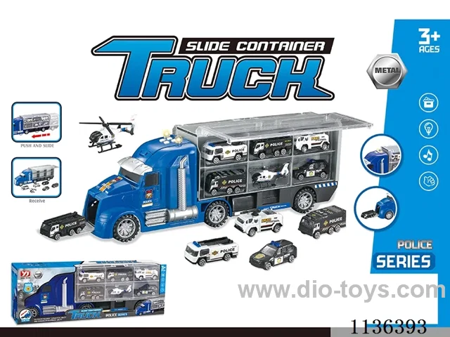 Police Slide Storage Vehicle (Large Vehicle Slide Function with Lights and Music/6 Small Vehicles Alloy Slide))