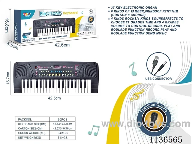 37 Keys Multifunctional Electronic Piano with Microphone USB Interface Cable (Black)