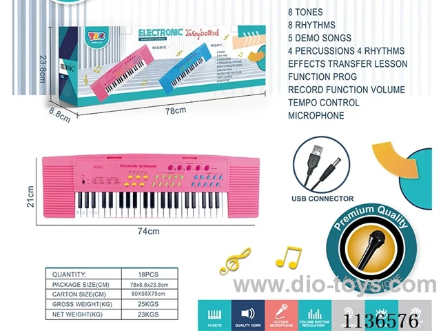 44 Keys Multifunctional Piano with Microphone USB Connector Cable (Pink)