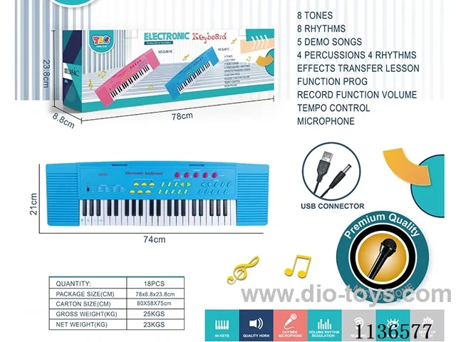 44 Keys Multifunctional Electronic Piano with Microphone USB Connector Cable (Blue)