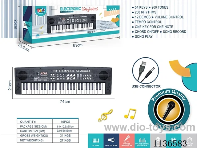 54 Keys Multifunction Electronic Piano with USB Connector Cable Microphone (Black)
