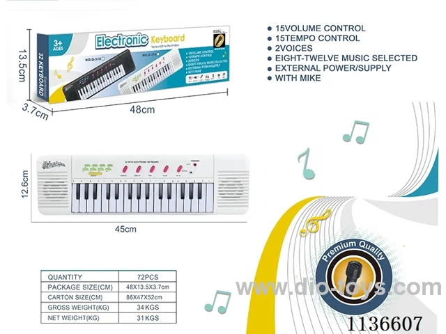 32 Keys Multifunctional Electronic Piano with Microphone (White)