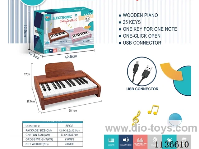 25 Keys Acoustic Electric Piano with USB Cable (Wooden)