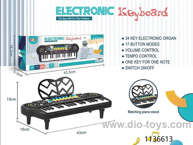 34 Keys Multifunctional Electric Piano with Sheet Music Stand (Black)