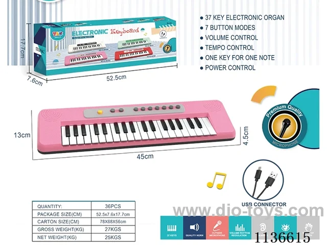 37 Keys Multifunction Piano (Pink) with Microphone TYPEC Cable