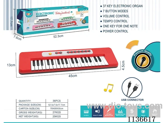 37 Keys Multifunction Piano (Red) with Microphone TYPEC Cable