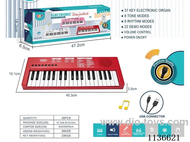 37 Keys Multifunctional Electronic Piano with Microphone USB Cable (Red)