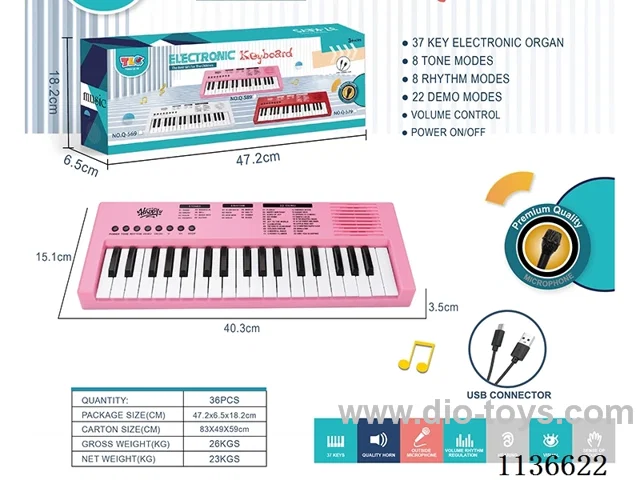 37 Keys Multi-functional Electronic Piano with Microphone USB Cable (Pink)